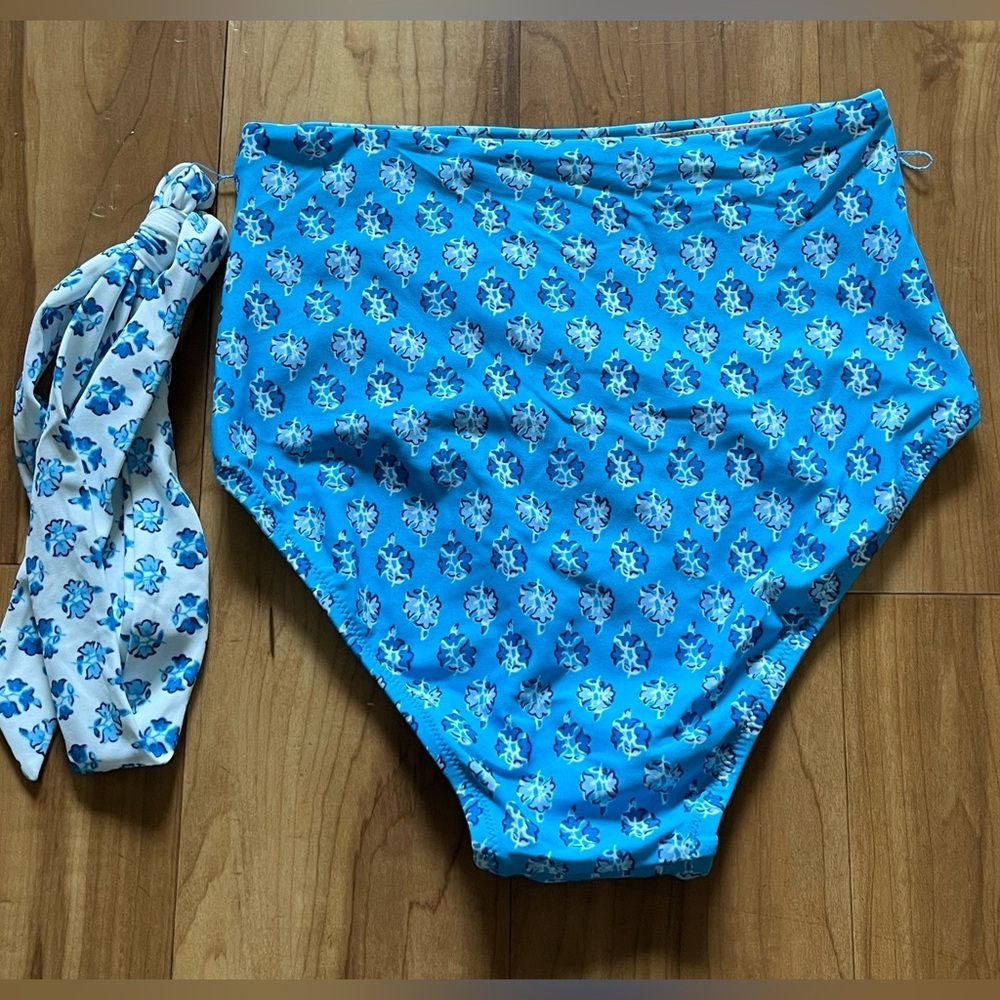 J.Crew Blue Floral High Waisted Bikini Bottom XXS NWT Tie Side Swim - Picture 4 of 8